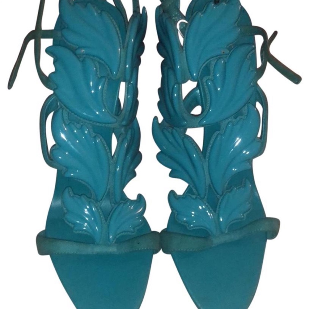 Giuseppe Zanotti Turquoise Leaf Appliqué High Heels